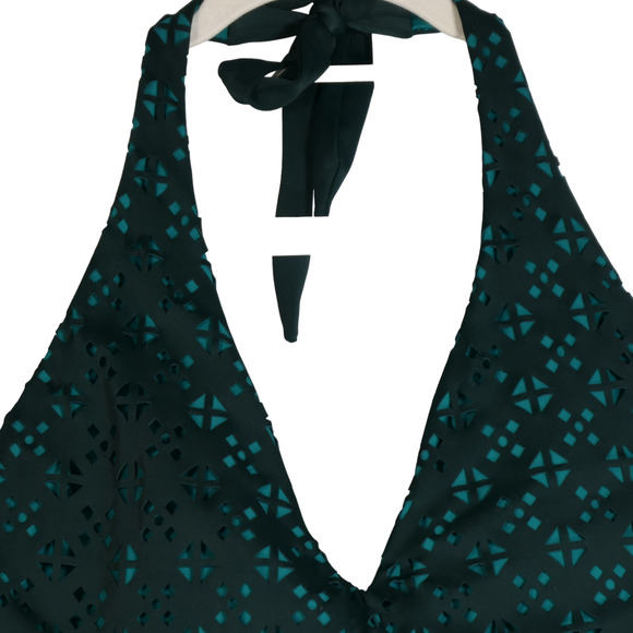 Loft Beach Green Halter Swimsuit Womens Size 12 Laser Cut Lightly Padded Bra - Picture 3 of 12